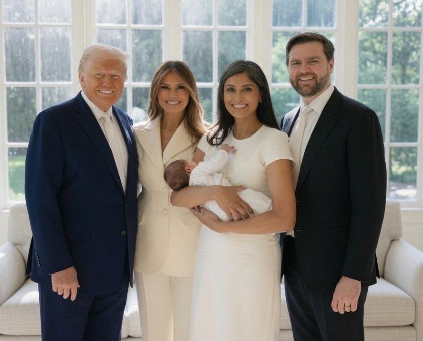 Scottbyrd222's tweet photo. A moment that says more than words ever could.

President Trump and Melania visiting JD and Usha to welcome the newest member of the Vance family. Four proud hearts, one precious miracle.

May this little one be blessed with a lifetime of love, faith, strength, and endless happy https://t.co/hVVTt3ZFZJ