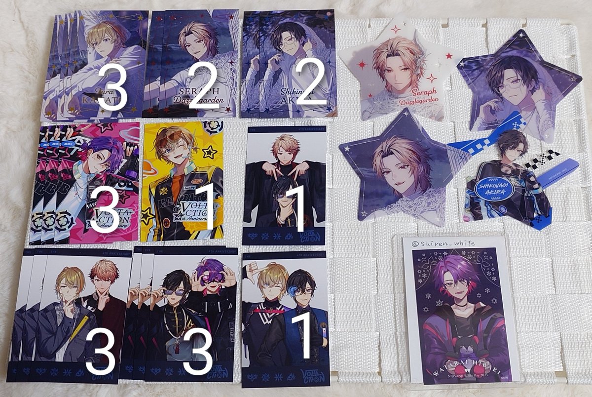 suiren_white's tweet photo. 【交換】にじさんじ VOLTACTION 
4th Anniversary ヴォルタクション チェキ風カード 特典 星型カード

譲:画像1(所持枚数記載)、他異種チェキ(過去投稿など)

求:画像2-3(◎優先)

郵送のみ。
星型カードはIDの方最優先(◎)>未所持分で探しております。
お気軽にお声掛けください。 https://t.co/huaQ2UWa8f