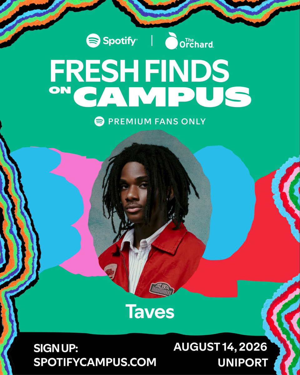 TavesGifs's tweet photo. Unilag and Uniport is seeing Taves soonnn!
Unilag 31st of July
Uniport 14th of August!
Thank you Spotify! https://t.co/ieFukg3XDo