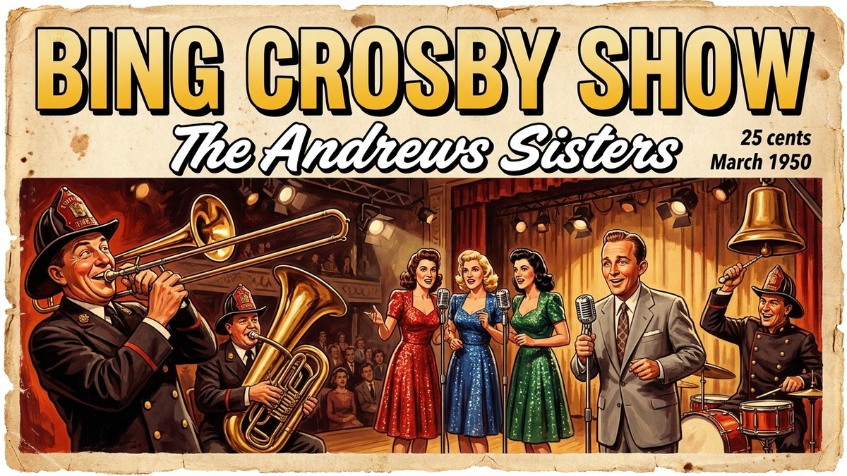 VintageRadio's tweet photo. Sixteen days earlier, Bing Crosby was on an operating table.
March 29, 1950: he strolls up to the mic with the Andrews Sisters and a Dixieland band of Disney animators in fire helmets β and you'd never know it. π€
βΆοΈ https://t.co/eHjBlvBdiW
#OldTimeRadio #VintageRadio https://t.co/Izvp05qgpl