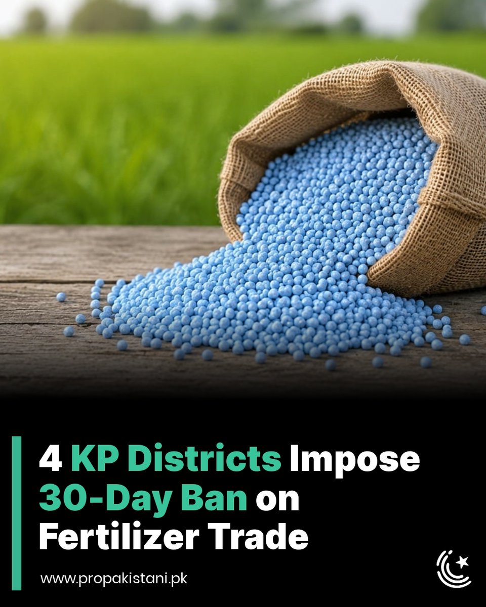 Fertilizer trade halted for 30 days in KP districts