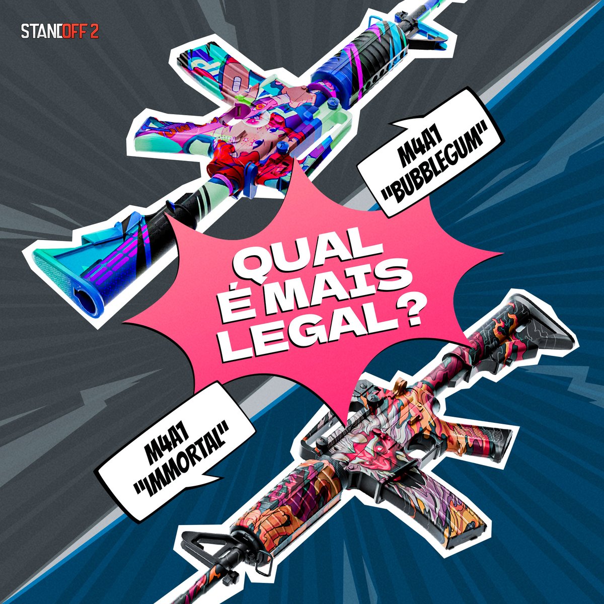 Standoff2_br's tweet photo. 🥴 Confira estas duas skins lendárias de M4A1! Qual é a sua favorita?

❤️ — Bubblegum
🔥 — Immortal https://t.co/IqcHIorims