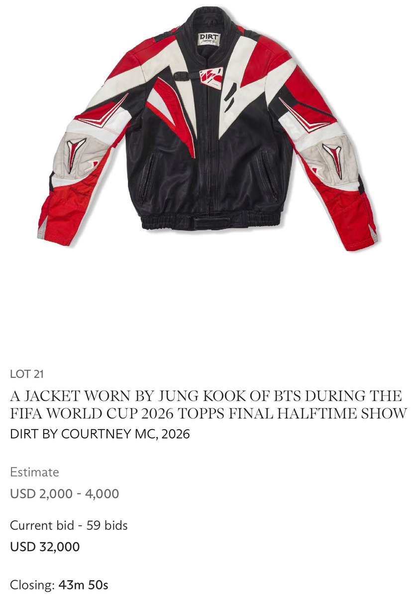 km_charts's tweet photo. With less than an hour left in Christie’s ONE GOAL charity auction, Jimin and Jungkook’s FIFA World Cup Final items have each reached $32,000

Both are the third highest-bidded pieces in the auction, only behind the FIFA Final game ball and Messi’s signed Argentina jersey https://t.co/DfRZ3O5yNl