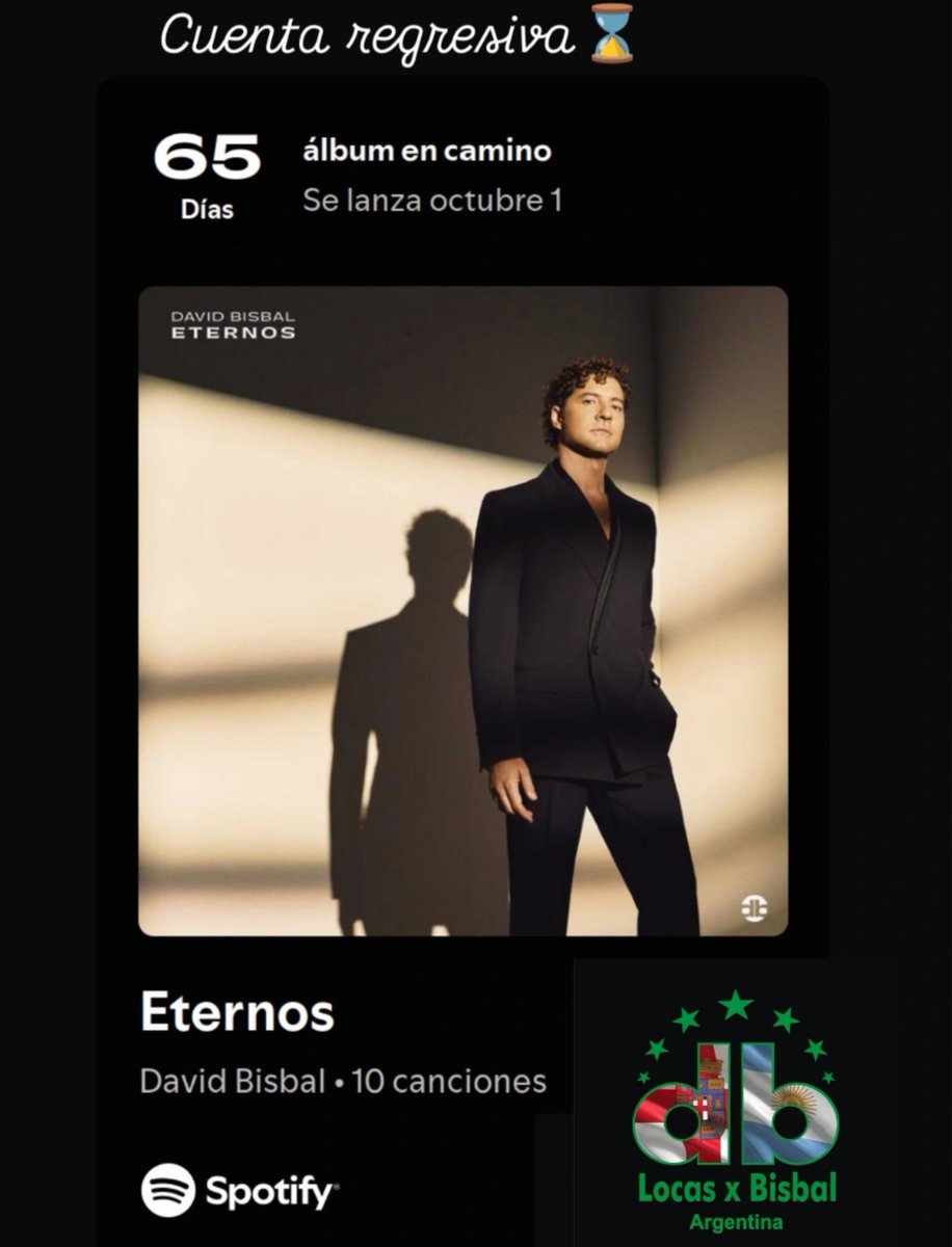 locasxbisbalarg's tweet photo. A solo 65 días para el estreno de #Eternos de @davidbisbal 
Quien más contando los días ? 🥹✨⌛ @UMArgentina https://t.co/lgpvT0roAv