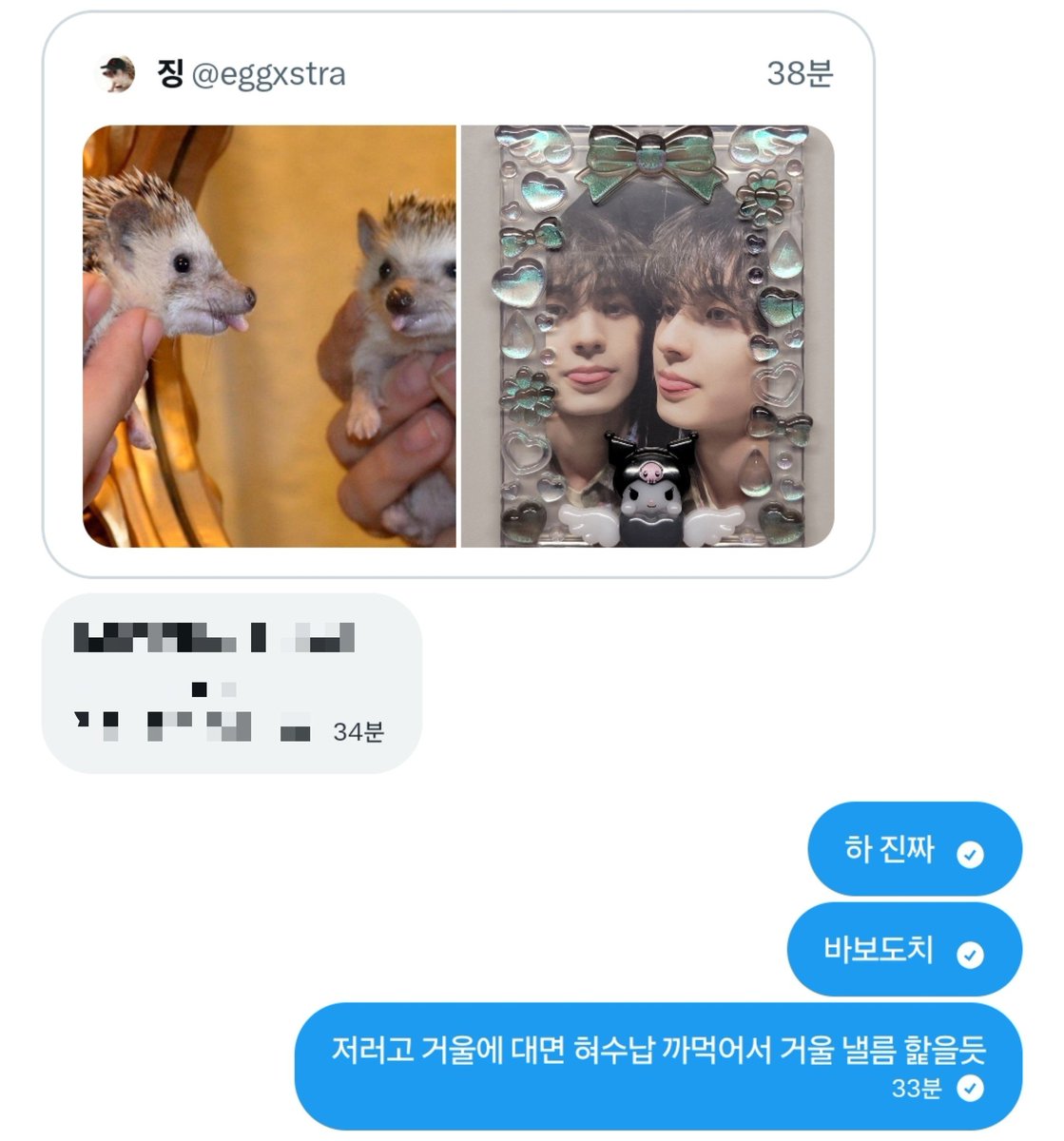 Xeon_haH's tweet photo. 고슴도쭈 바보라서 거울 핥음 https://t.co/pC0tmKuKFD