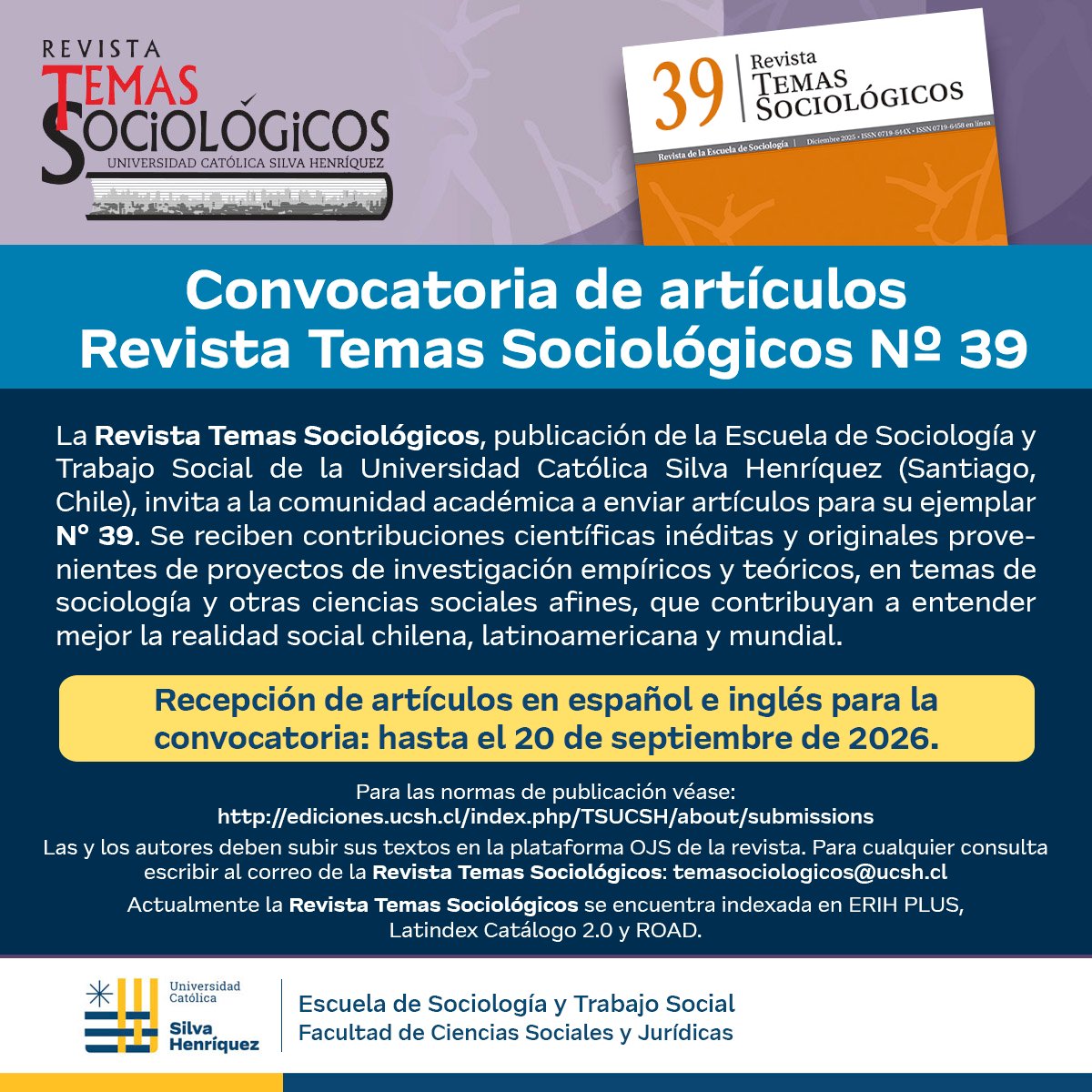 RTSociologicos's tweet photo. Convocatoria abierta N39 @RTSociologicos  . Recepción hasta 20 de septiembre 2026. Número publicado en diciembre 2026 👀✍️ https://t.co/LdhxCB0F8L