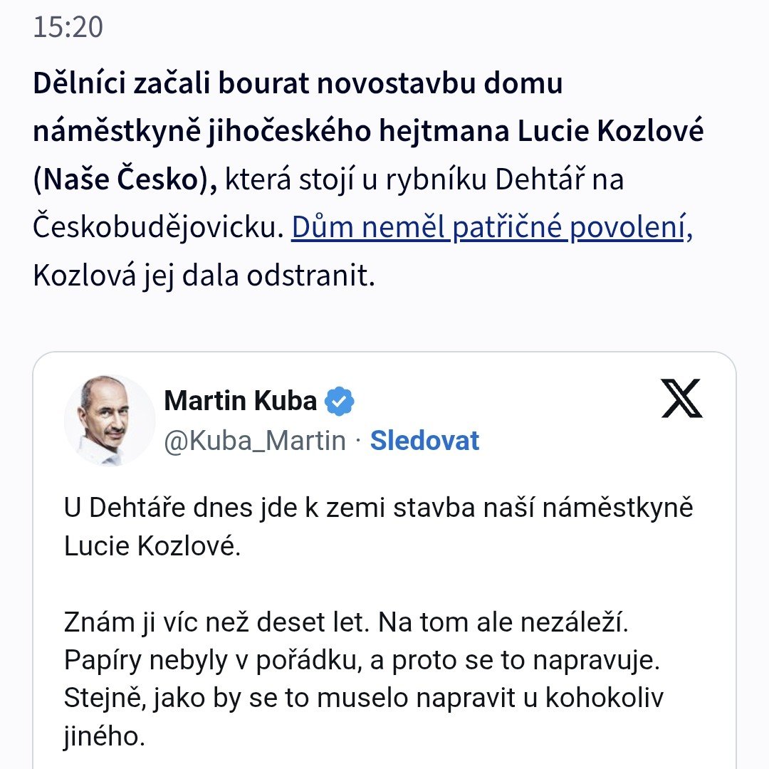 ReporteriCT's tweet photo. Dělníci začali bourat nelegální stavbu náměstkyně jihočeského hejtmana. Úřady se problémem intenzivně zabývaly až poté, co o věci letos v únoru informovali Reportéři ČT.
1/2 https://t.co/oXZjXm1E68