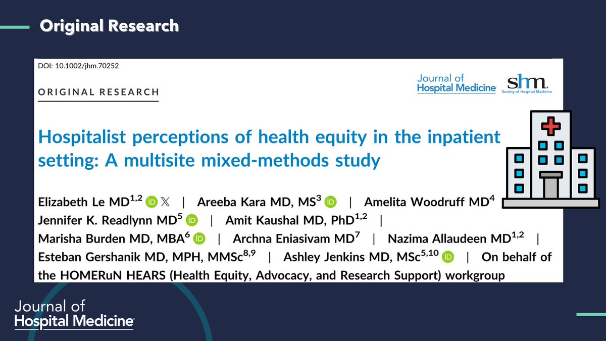 JHospMedicine's tweet photo. Health equity in the inpatient setting remains under-explored, a multi-site mixed-methods study explores hospitalist perspectives on the current state, and how to improve health equity on inpatient.
🔗: https://t.co/z88qq7Cjwn
✍️: Le et al
#SHM #JHM #HealthEquity https://t.co/azxACZa3fU