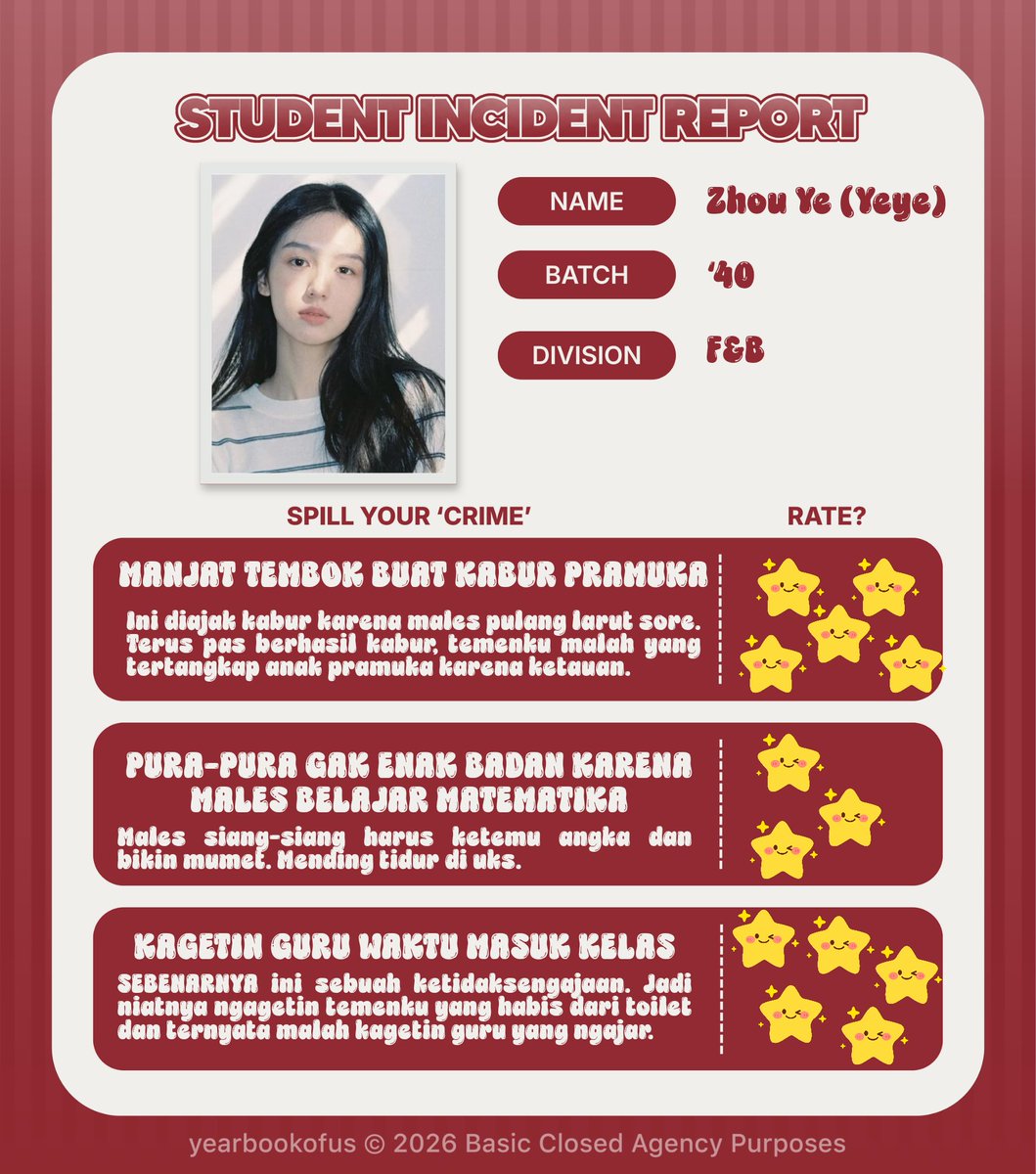 crewzhouye's tweet photo. Apa aja yang pernah Yeye lakukan di sekolah? https://t.co/M42g12JnME