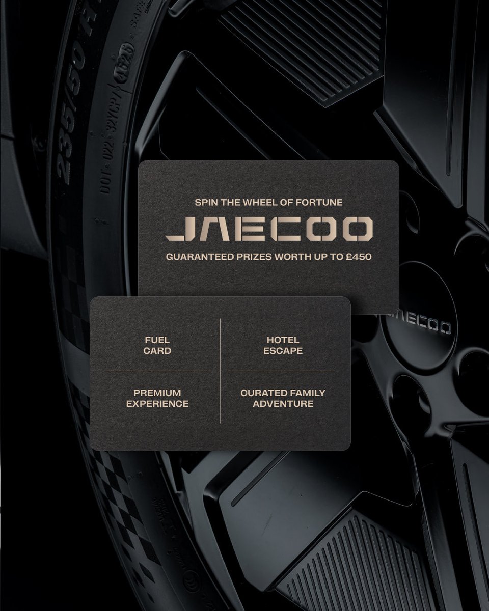 JaecooUK's tweet photo. Own it. Spin it. Claim it. Purchase your JAECOO during our event and spin our Wheel of Fortune for guaranteed rewards worth up to ยฃ450.
Event details here โ https://t.co/pcWeTKp4xz
#Jaecoo #VIPEvent https://t.co/mMcTfKYYqf