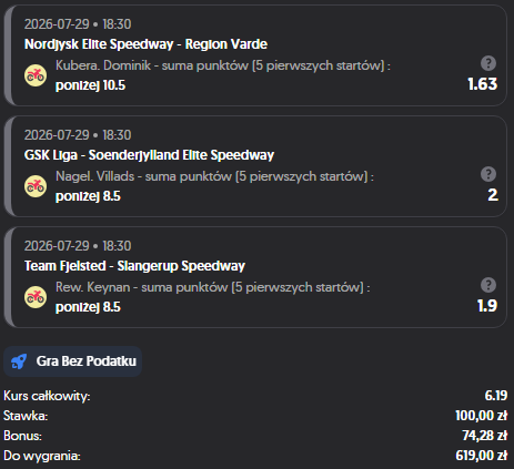 mirobets's tweet photo. Kupon na Danię 🇩🇰

Kubera poniżej 10.5 pkt 
Nagel poniżej 8.5 pkt 
Rew poniżej 8.5 pkt 
Kurs 6.19
Stawka: 100 zł 
Bukmacher: Totalbet

Powodzenia! https://t.co/CdrHdsJjt1