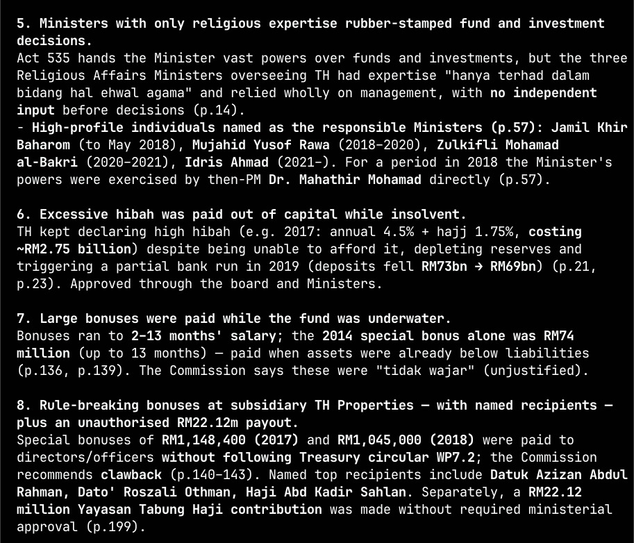 nigelaw's tweet photo. Tabung Haji RCI report is in image format. To spare journos the pain, I converted  252 pages into OCR text. Download at: https://t.co/8RMUDrbY8O

Give to AI to ask Qs. Always fact check. If you find something interesting, ask for page number and compare to the official report. https://t.co/RjwqUa2kYK