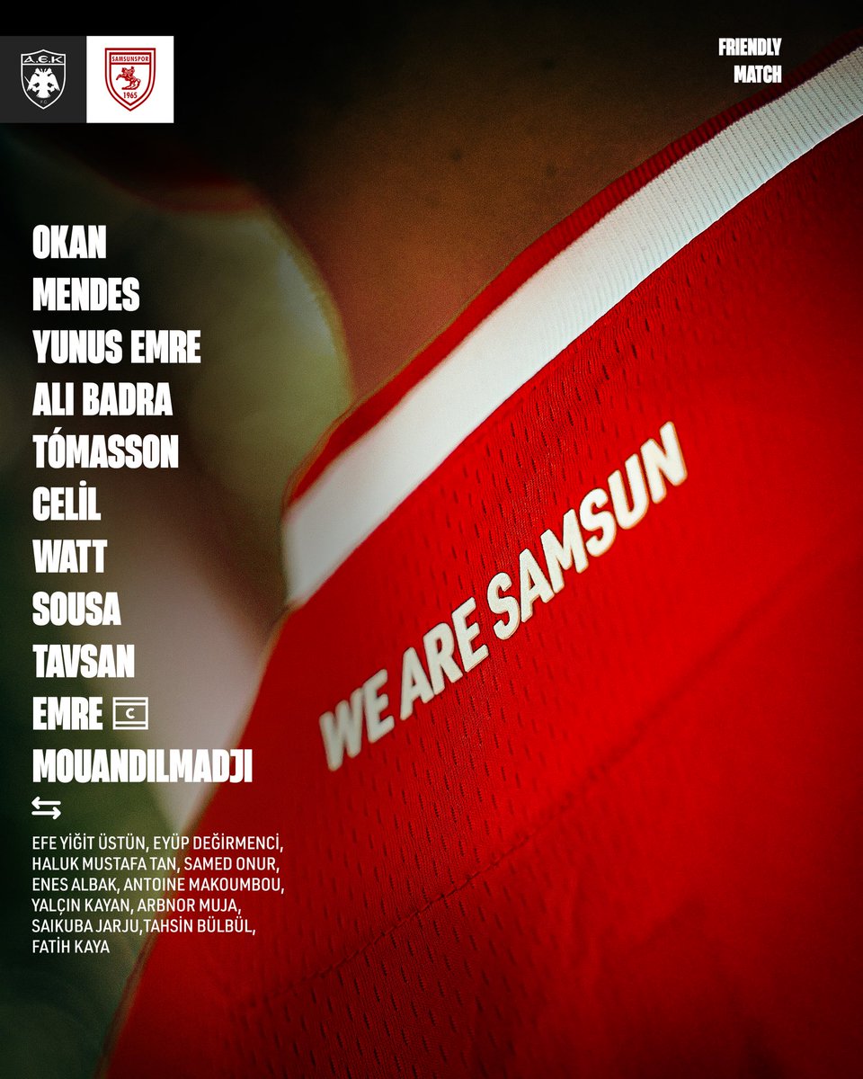 Samsunspor's tweet photo. Takımımız, AEK Athens FC karşısına bu 11'le çıkıyor 💪
#Samsunspor #AtatürklüArma #AEKvSAM https://t.co/6sr1wqXKgr
