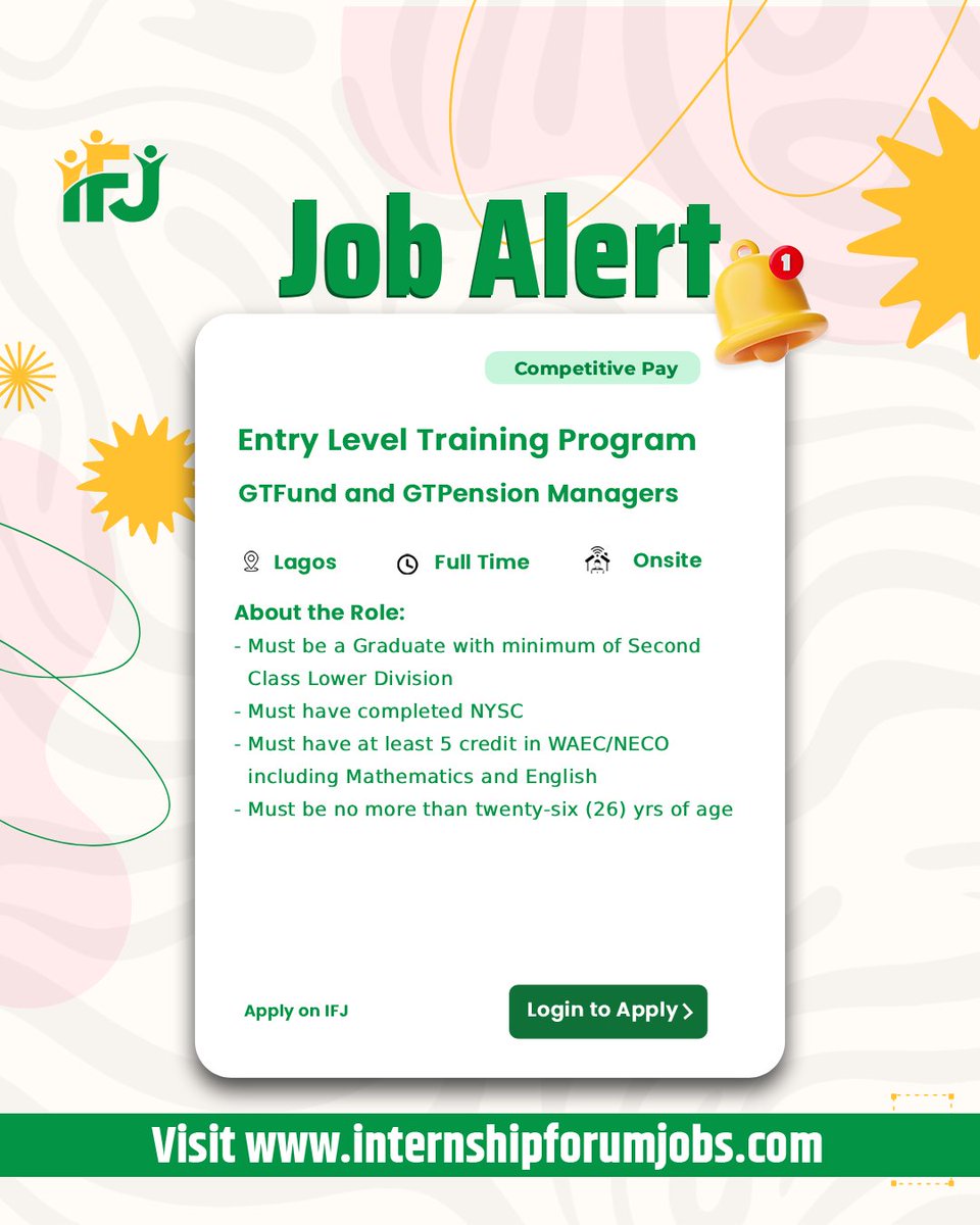 internship60831's tweet photo. Entry Level Training Program at GTFund and GTPension Managers

Link to apply: https://t.co/Exw1N5acOl

Channel: https://t.co/ZgyK9SDQnW

#JobAlert #GraduateJobs #NigeriaJobs #CareerOpportunity #InternshipForumJob https://t.co/Kzje2sB6On
