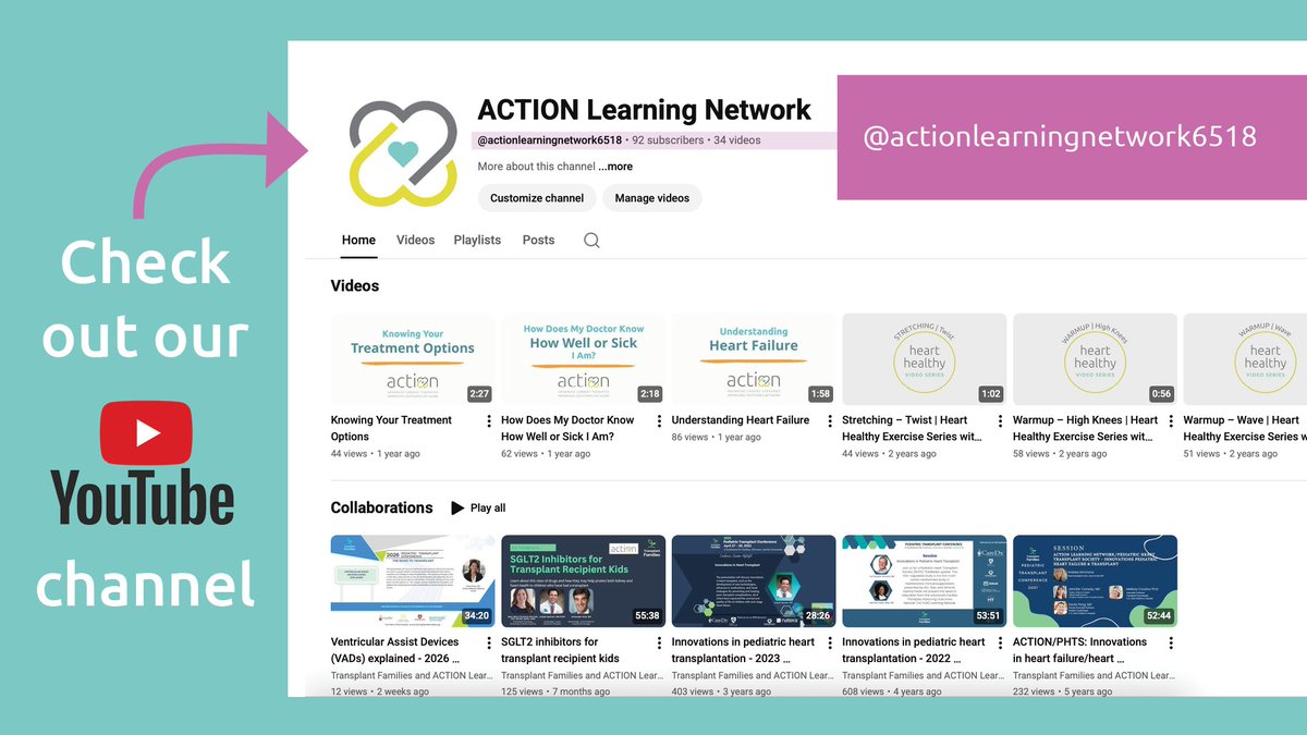 ACTION4HF's tweet photo. Did you know ACTION has a YouTube channel? 🎥

Explore heart-healthy exercise videos, educational content, webinar recordings, and collaborative projects for patients, families, and healthcare professionals.

Subscribe and start watching: https://t.co/1GmAaeSnZ6! https://t.co/K0e35LnTc7