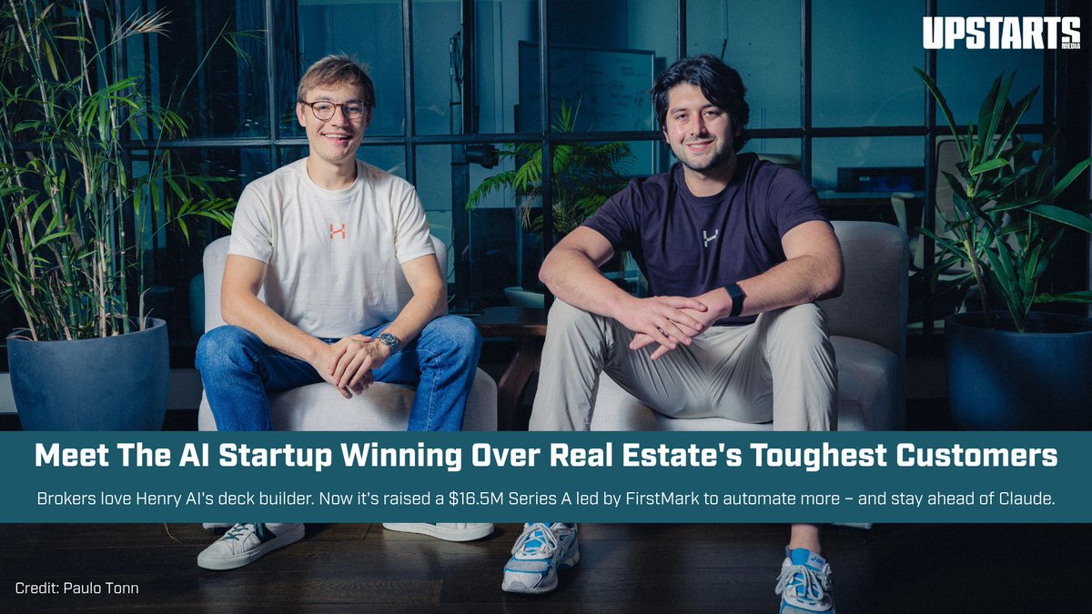 adamn's tweet photo. Two years ago I told @HenryAI_cre's founders not to build their company. Too tough a market.

Last fall I led their $16.5M Series A.

I wasn't wrong about the history. CRE brokers' only inventory is time, and every tool ever sold them asked for more of it. Labor was the software.

I was wrong that this was a fact about the market instead of the products. The moment AI could do the work instead of organize it, the vehicle changed. And I underestimated Sammy and Adam.

150+ firms. Four of the five largest US brokerages. 20K+ deliverables behind $150B in deal value. 15 hours of work down to 30 min of review.

One broker told @UpstartsMedia: "Part of me now is like, 'I don't want too many people to know about this.'"

Just getting started and so excited to work with @TheCRE_Deck_GUY and Adam (the guy behind the deck guy 😅)
