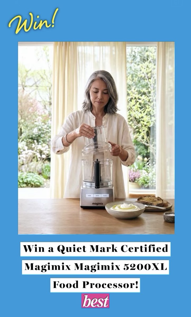 QuietMark's tweet photo. As we celebrate our 15th Anniversary year, we're giving one lucky reader of @BestMagOfficial the chance to win a @Magimix 5200XL Food Processor worth £490!
Enter before midnight 25 August 2026: https://t.co/1JWqLCAgV0
Good luck!
#QuietMark #BestMagazine #Magimix #Competition https://t.co/NS71CBdrPn