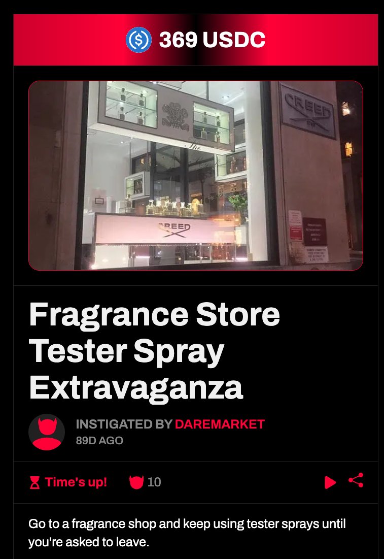 MrBsol's tweet photo. $370 to someone who goes to a perfume store and keeps spraying sample cologne on himself until they kick him out of the store

This is what they offer on @daremarket 

My question is, what sicko spends money so that other people do this shits? https://t.co/bbqQsbRuNB