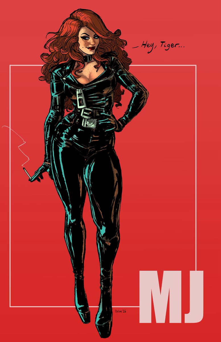 Chloe_in_pink's tweet photo. To celebrate the release of Spider-Man: Brand New Day this week, I drew a new Leather Mommy Mary Jane Watson-Parker, my girl for lifeeeee 😌😌😌 https://t.co/8LHJXEkdKV