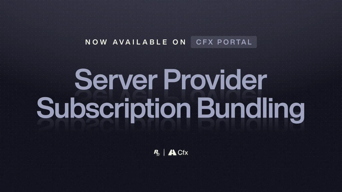 Rockstar Games and Cfx poster with text reading: \"Now Available on Cfx Portal: Server Provider Subscription Bundling\"