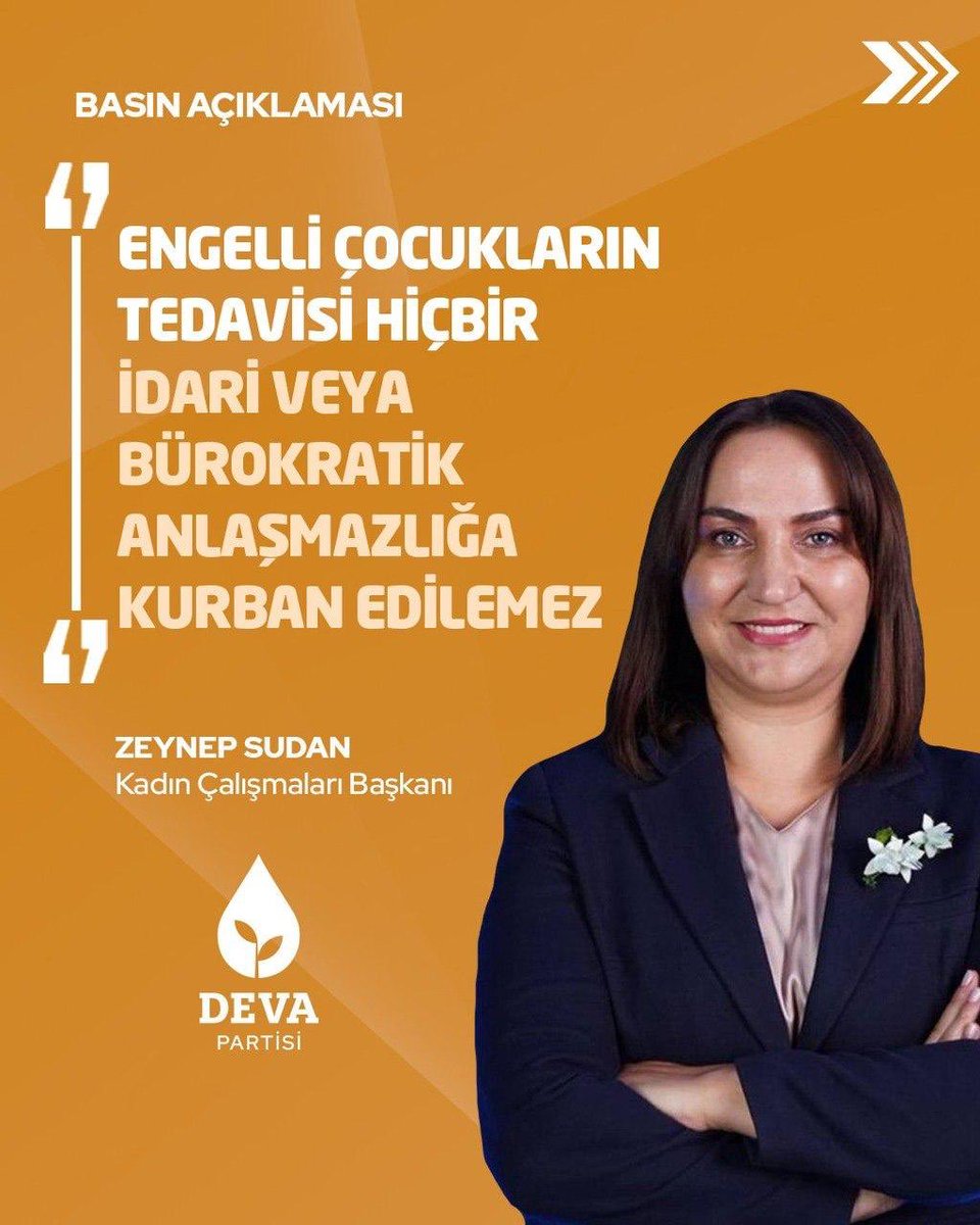 habertik_'s tweet photo. Deva Partisi Genel Başkan Yard. Zeynep Sudan 'Engelli çocukların tedavisi hiçbir idari veya bürokratik anlaşmazlığa kurban edilemez. Özel gereksinimli çocuklarımız için fizik tedavi ve rehabilitasyon geleceğe umutla hazırlanabilmelerinin vazgeçilmez bir parçasıdır.'@zeynep_sudan https://t.co/UTclj4cwxA