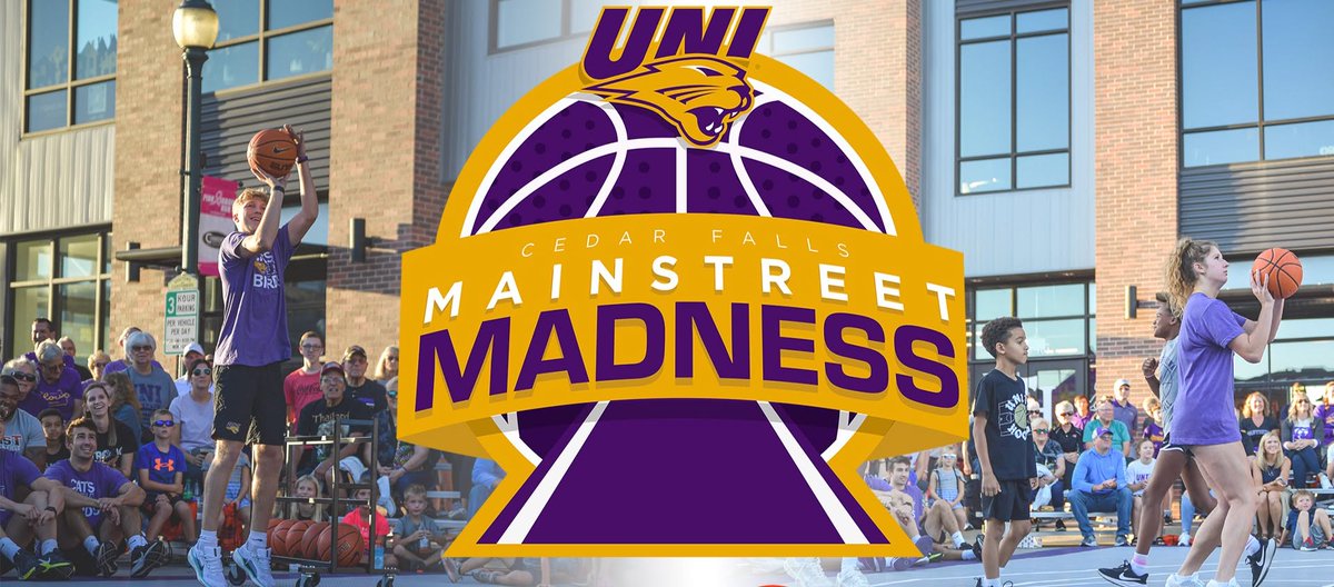 UNIAthletics's tweet photo. UNI's award winning "Main Street Madness" is BACK for year 5️⃣ 

Join us on Thursday, Oct. 1 in downtown Cedar Falls as basketball and wrestling return to River Place Plaza!

📰 https://t.co/KdYm8ROwiO

#EverLoyal | #LegacyEra https://t.co/0PILgKPvhH