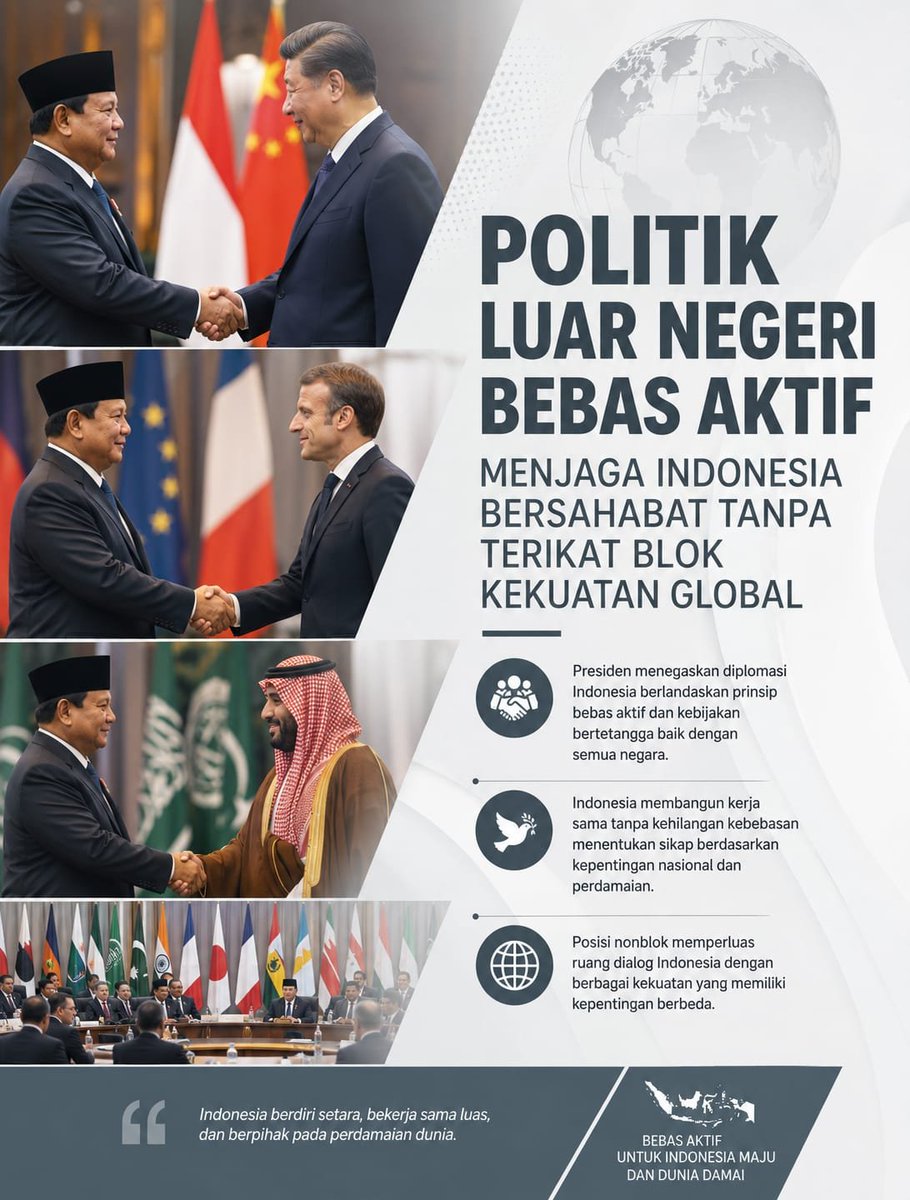 zunedsmith's tweet photo. Politik Luar Negeri Bebas Aktif Menjaga Indonesia Bersahabat Tanpa Terikat Blok Kekuatan Global. #JagaIndonesia https://t.co/Bzu3KG37PZ