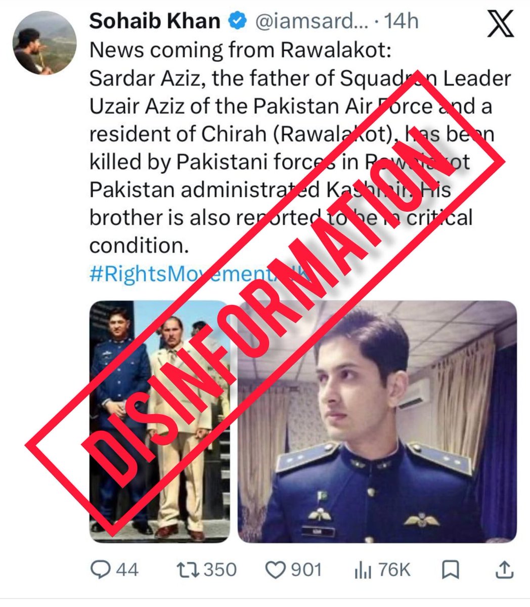 azaadfactcheck's tweet photo. Azaad Fact Check has identified spread of disinformation by an Afghan based X handle making false claims of Saradar Aziz being killed by Pakistani security forces. This is fake news and Afghan propaganda. https://t.co/RWfa1YgTv5