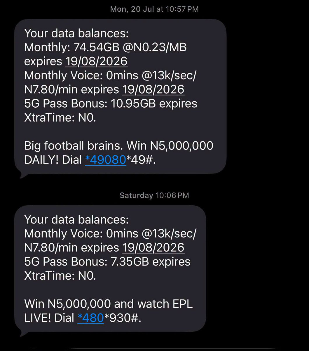 Davidc4w's tweet photo. Something is going on in Nigeria that no one seems to be talking about. I bought MTN Nigeria 74.5 GB monthly mobile data for N20,000 because they promised if I buy that bundle the data will be double, making it 150GB. 

5 days later, the Data is exhausted. 

Now, this is where it’s even crazier. I spend most of the time either in the office or in the house and both the office and house has WIFI. So, this data was only used when I’m not at home or at work. 

And for this 5 days, I spent most of my time in these two places. But somehow, the data got exhausted in five days according to MTN and this is not the first one. 

These days, I spend an outrageous amount on just mobile data because you buy 30GB today, the next minute it’s gone. 

Of course, I have tried to find out what consumes the data but no data has been able to answer my questions. ￼

Is this happening to only me?