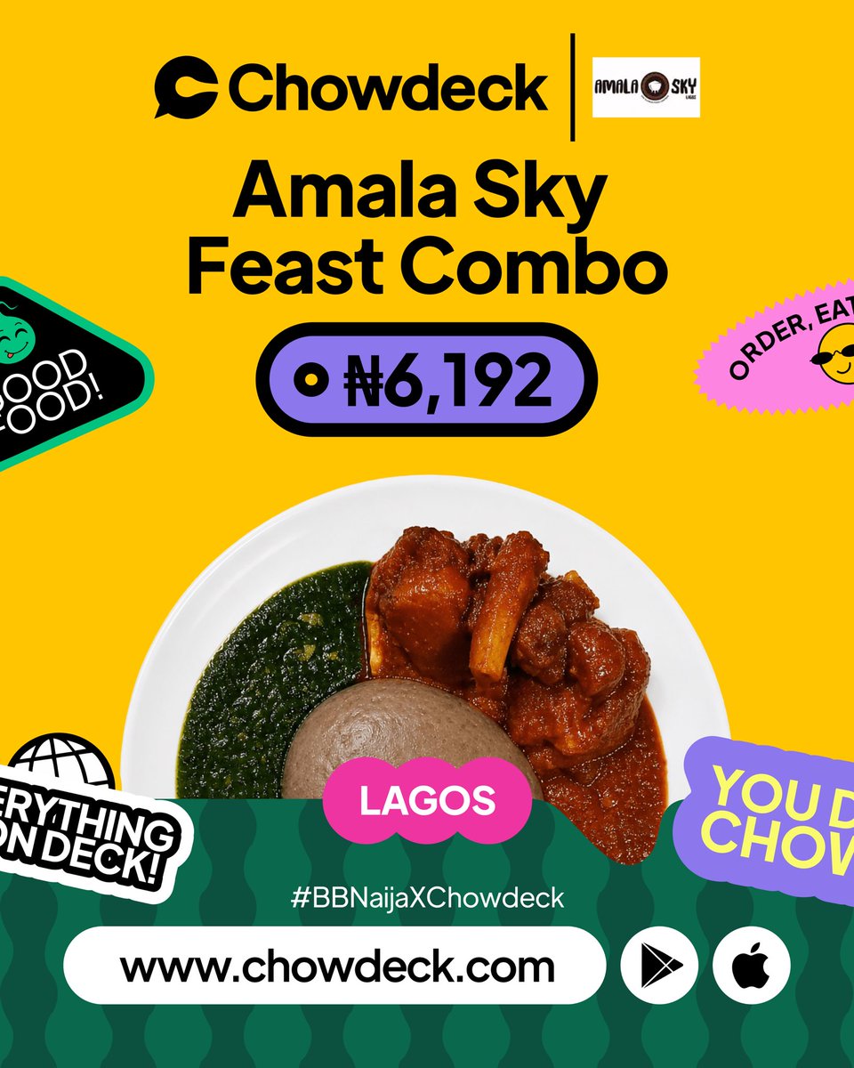 chowdeck's tweet photo. Hottt amalaaa deals in the BBN Corner 😋

Order your favorite combos as e de hot! 
Use the code BIGGIE at Checkout and get it delivered for FREE!

#BBNaijaXChowdeck #JustUseChowdeck #BBNaija #BBNaijaS11 https://t.co/4ymUuc4Bhf