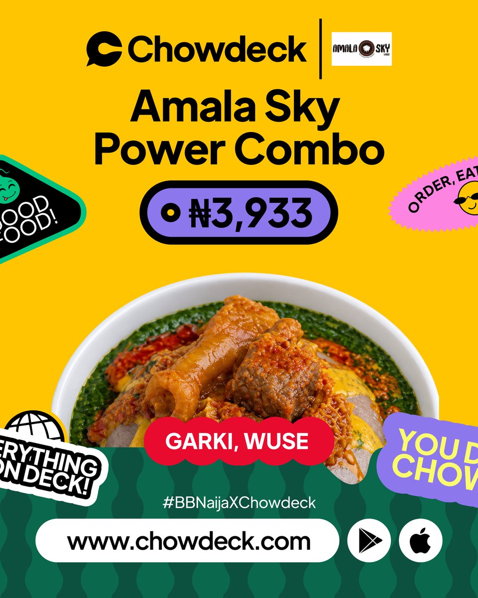 chowdeck's tweet photo. Hottt amalaaa deals in the BBN Corner 😋

Order your favorite combos as e de hot! 
Use the code BIGGIE at Checkout and get it delivered for FREE!

#BBNaijaXChowdeck #JustUseChowdeck #BBNaija #BBNaijaS11 https://t.co/4ymUuc4Bhf
