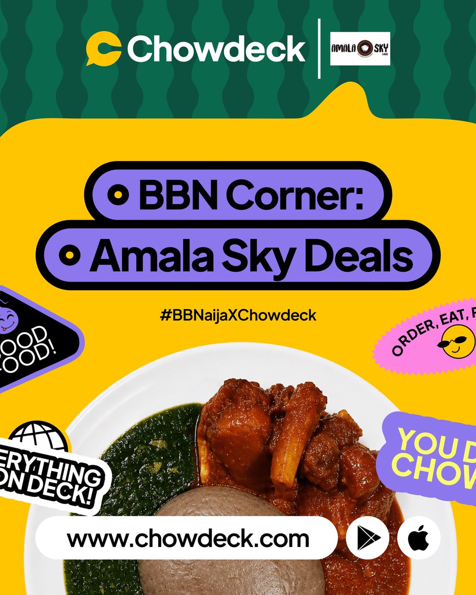 chowdeck's tweet photo. Hottt amalaaa deals in the BBN Corner 😋

Order your favorite combos as e de hot! 
Use the code BIGGIE at Checkout and get it delivered for FREE!

#BBNaijaXChowdeck #JustUseChowdeck #BBNaija #BBNaijaS11 https://t.co/4ymUuc4Bhf