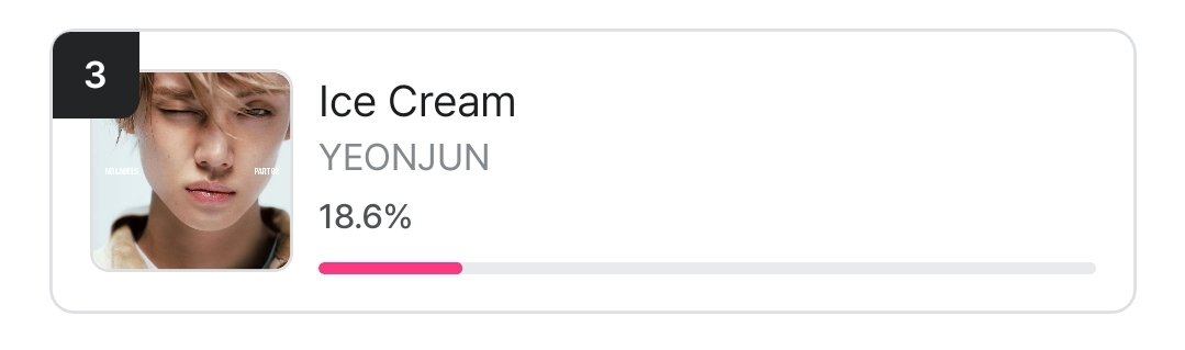 ppollbatu's tweet photo. 📢 | BILLBOARD KOREA FAN CHOICE MUSIC

Reset is here! Vote for #YEONJUN_ICECREAM 10 times to show your support.

YEONJUN - 🥉 #3 (18.6%)
gap to #2 - 6.7%

🗳 MNET+
🔗 https://t.co/dUAGwhoGgR

⭐️ Voting mechanism
• 10 votes daily
• device restricted
• daily reset at 12AM KST

🎯 #1 with gap from #2
🗓️ July 28 at 12AM KST to Aug 2 at 11:59PM KST

#MO4TXT #MOAisONE
#TOMORROW_X_TOGETHER #YEONJUN