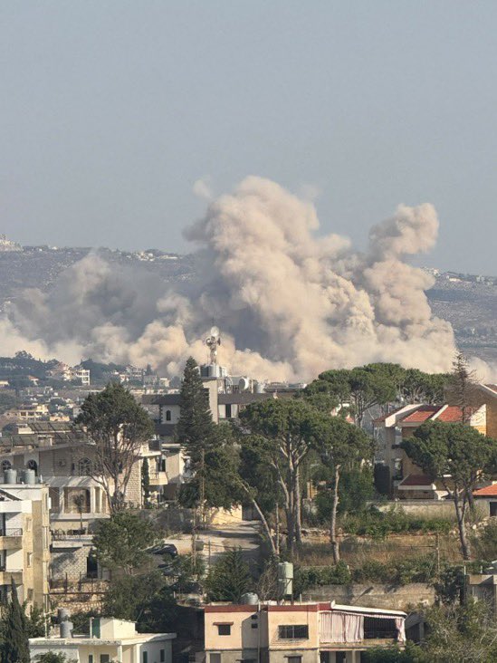 sahouraxo's tweet photo. BREAKING: Israel is wiping out civilian homes in Kfar Tebnit, South Lebanon.

House after house is being blown apart in massive explosions.

If homes can be erased during a “ceasefire,” then it’s not a ceasefire.

It’s the continuation of genocide under a different label. https://t.co/EMMgg0it5y