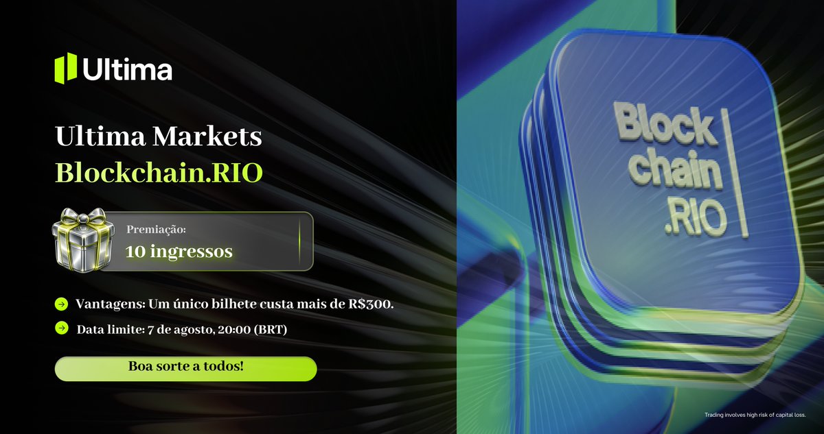 UltimaMarketsPT's tweet photo. 🎁 SORTEIO - 10 ingressos para o https://t.co/PUZCMY94yh 2026!

Em parceria com o @blockchain_rio estamos sorteando 10 ingressos para o maior evento institucional Web3 da América Latina — dias 11 a 13 de agosto no ExpoRio, Rio de Janeiro.

Para participar:
 ✅ Siga @UltimaMarketsPT e @blockchain_rio
 ✅ Dê RT nesse post
 ✅ Marque 2 amigos nos comentários

Os ganhadores serão anunciados em breve. Quem participou da nossa última AMA ao vivo tem prioridade na seleção.

Boa sorte a todos! 🔔