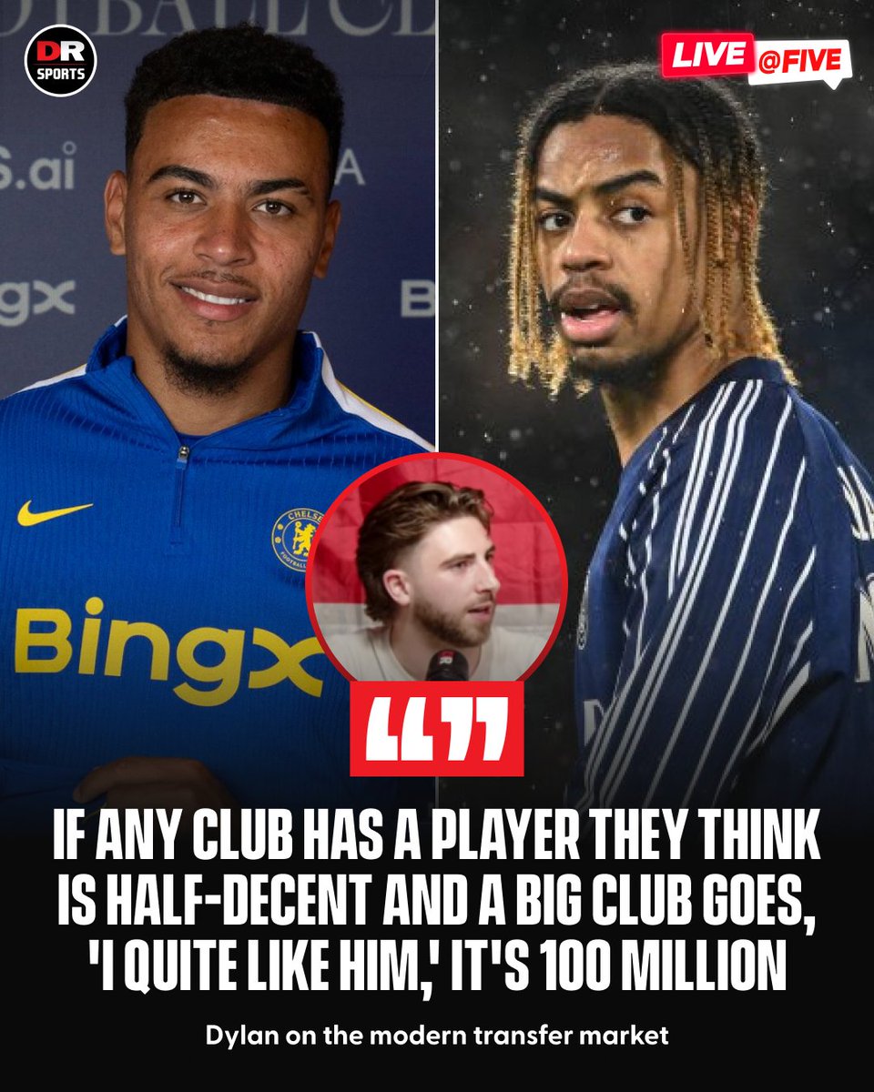 drsportsmedia's tweet photo. Everyone is a £100m player these days. 💰
Has the transfer market gone too far? 👀
#LiveAt5 https://t.co/bahg72xHP7
