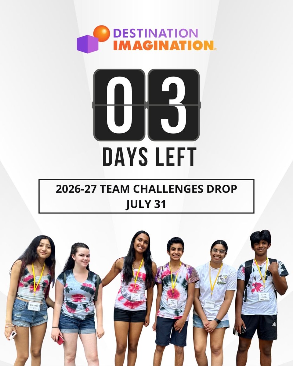 IDODI's tweet photo. A new season means new teams, new ideas, and new moments where kids surprise themselves. The 2026–27 Challenges launch July 31. Is your team ready?
#DestinationImagination #CreativeProcess #Teamwork #Creativity #ChallengeExperience https://t.co/Qg68T5taob