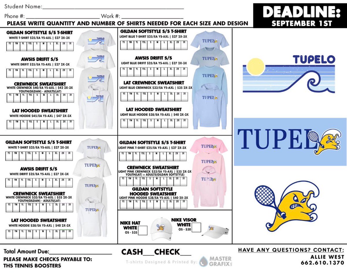THS_Tennis's tweet photo. Tupelo Tennis is launching its first fundraiser for the ‘26-‘27 season. If you would like to order, please get with a parent or a player on the team. The deadline is September 1st to order. https://t.co/jcW0RLI2FB