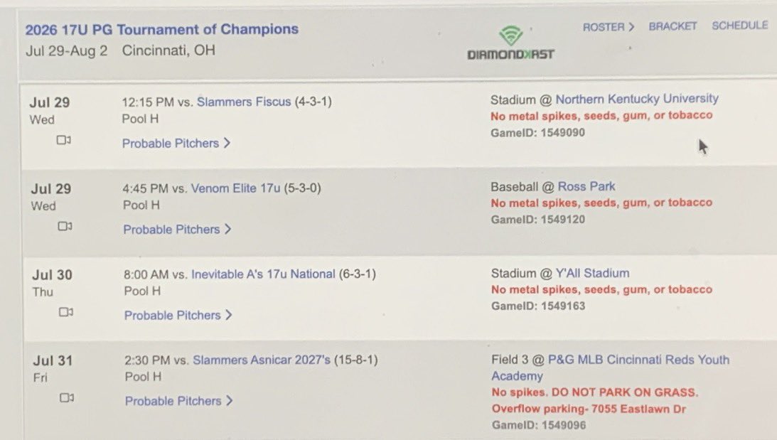 MaxJudge99's tweet photo. Here is my schedule for the upcoming PG Tournament of Champions. I will be playing for EBT Scout 2027. https://t.co/ZddVxywjSy