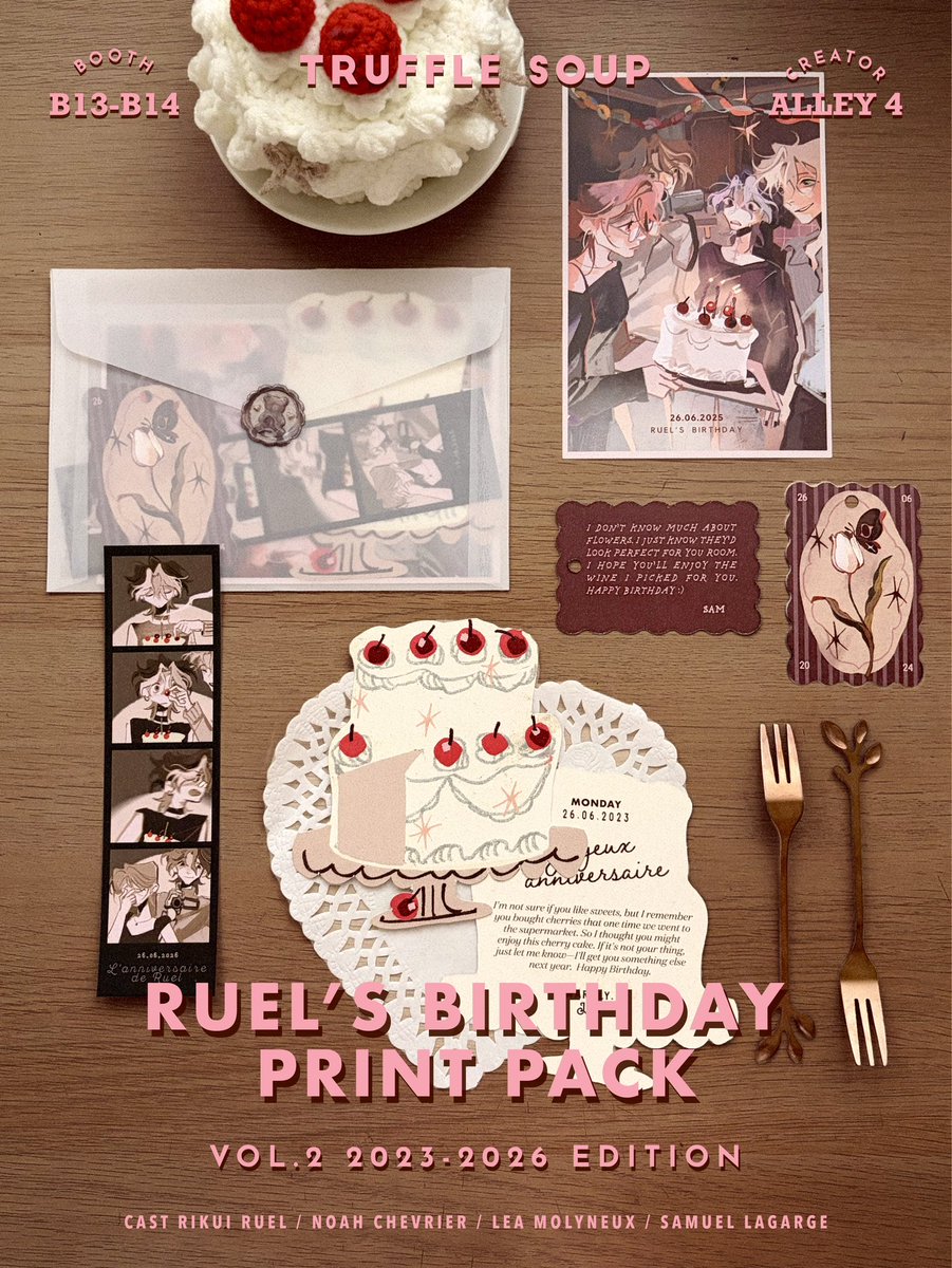 Blekkblek's tweet photo. ⋆.𐙚 ̊ new arrival ⊹ ࣪ ˖ ໒꒱
RUEL’s BIRTHDAY PRINT PACK 🎂🕯️

first drop this Saturday at #CreatorAlley4 !
𓇼 Booth B13-B14

ในที่สุดก็ได้อวดของใหม่แล้วว เป็น print set ธีมวันเกิดรูเอล มีทั้งหมด 2 ver. คือตอนเขาจิ๋ว ๆ กับตอนโตแล้ว มาอวยพรวันเกิดหมอนี่ย้อนหลังได้ที่บูธนะคับ >< https://t.co/ghdf18203l