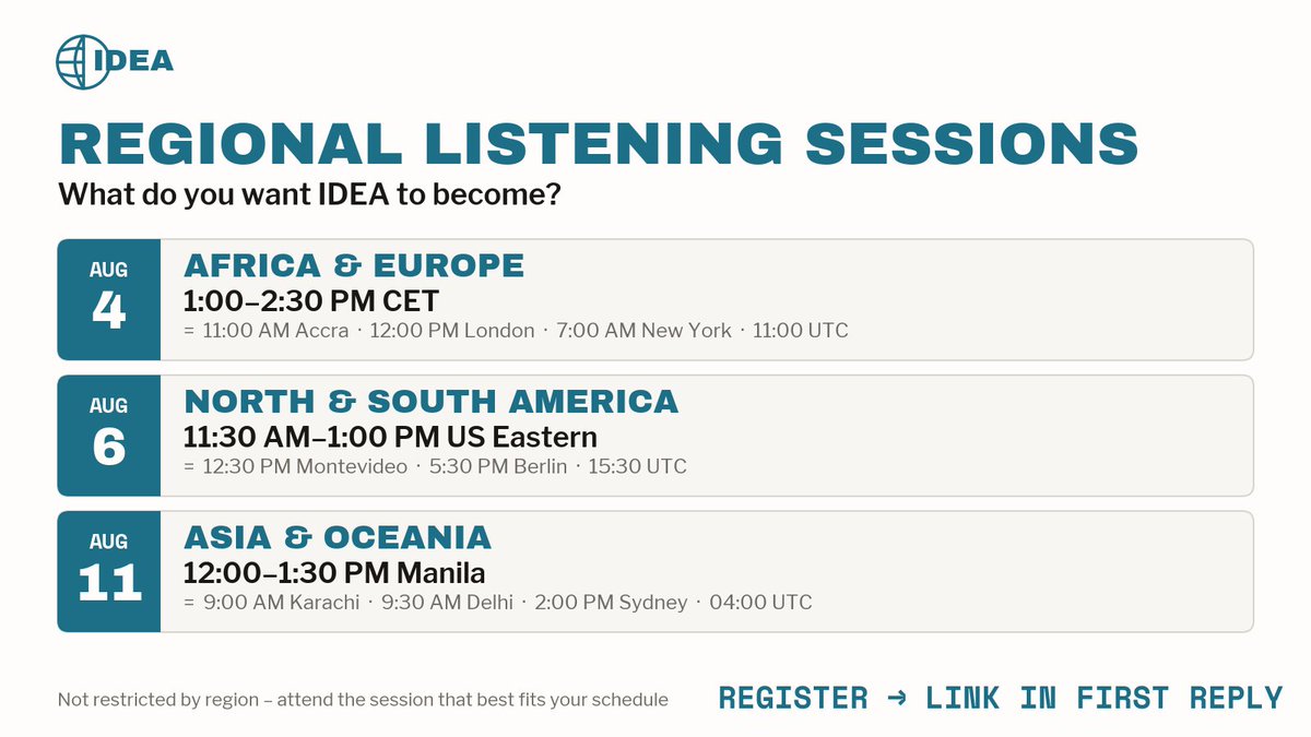 ideadevecon's tweet photo. What do YOU want IDEA to become? 🗣️ Join a regional listening session to share your suggestions on IDEA's direction and activities and network with development economists in your area and research interests. Register at the link in first reply. 🔗 https://t.co/ywgOsgTJ4x