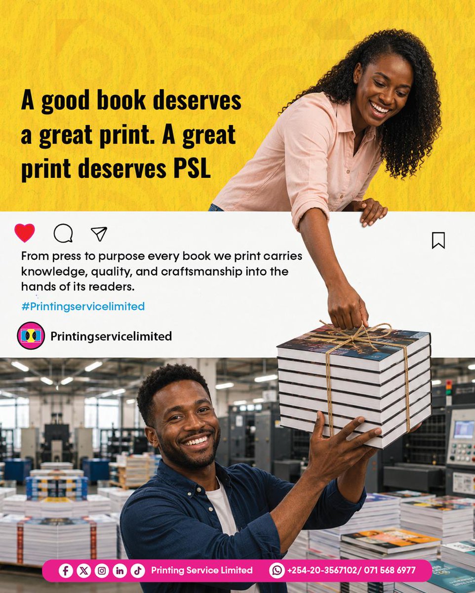 PrintingLimited's tweet photo. Your hard work deserves nothing less than perfection. Letβs print your next masterpiece.
#printingserviceslimited #bookprinting #printing #printingservices #books #madeinkenya https://t.co/Gue6J4SLY2