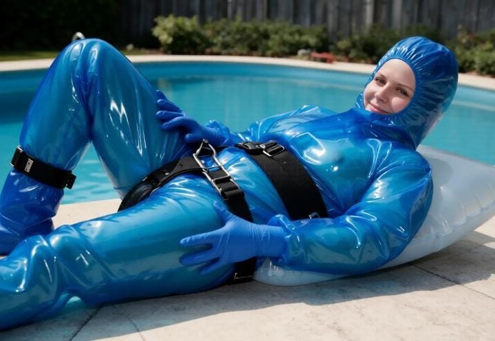 Lizzy1262629's tweet photo. Feeling bold and shiny in my full blue PVC catsuit with black harness by the pool! 💙🖤 Soft smile and glossy vibes ✨ made by Mr PVC rain
#BluePVC #ShinyCatsuit #KinkyCute #GlossyFashion #PVCSet #HarnessLook #PlayfulLook #ShinyLatex #FetishFashion https://t.co/BrnnJJQEyd