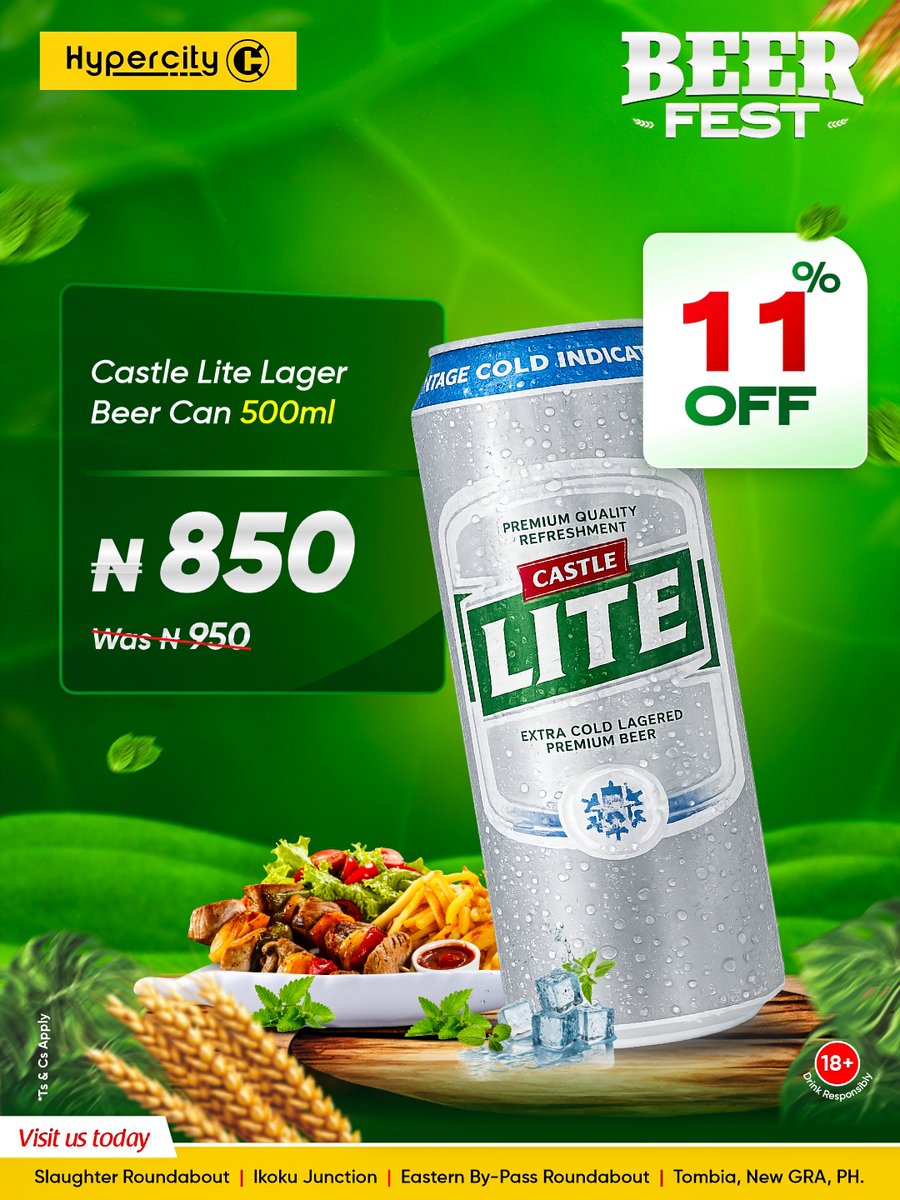 HypercityNg's tweet photo. Every brand on the shelf came down:
Legend Stout — save ₦100
Budweiser — save ₦100
Tiger — save ₦100
Castle Lite — save ₦100

Save this post for your next shop 📌 and send it to whoever's hosting.

Ends 3rd August.
📍 All four PH stores.

18+. Drink responsibly.
T&amp;Cs apply. https://t.co/8SFg52XEft