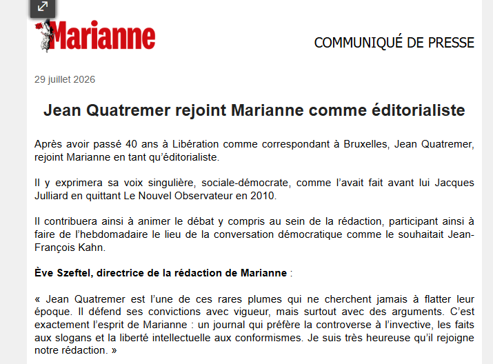 W_Chloe's tweet photo. Jean Quatremer quitte Libération pour Marianne https://t.co/tMplpcDMAu