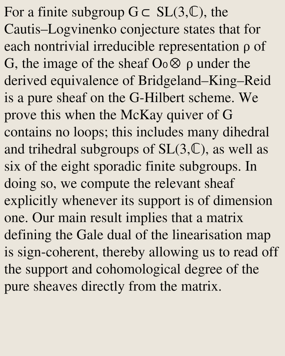 AlgebraicPapers's tweet photo. The Cautis-Logvinenko conjecture

Alastair Craw, Ryo Yamagishi
https://t.co/n3GRQsc0GJ [𝚖𝚊𝚝𝚑.𝙰𝙶 𝚖𝚊𝚝𝚑.𝚁𝚃] https://t.co/2liXcFF7EB