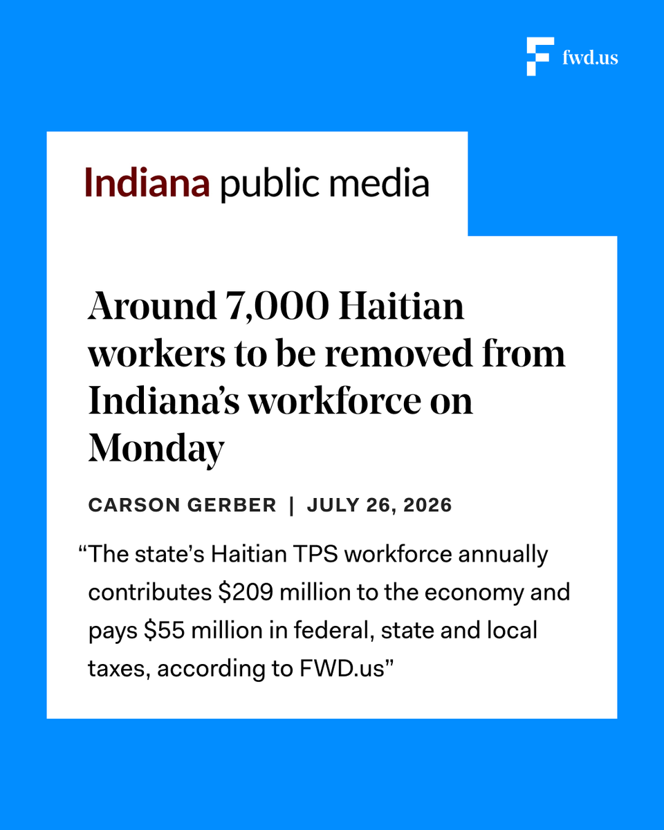 FWDus's tweet photo. ICYMI from Indiana Public Media @inpubmedialive: About 7K TPS holders in Indiana face uncertainty in light of the recent SCOTUS decision allowing the admin to terminate TPS for Haiti and Syria.

Not only will they lose their work authorization and be unable to support themselves, but employers will also lose workers who fill critical positions.
