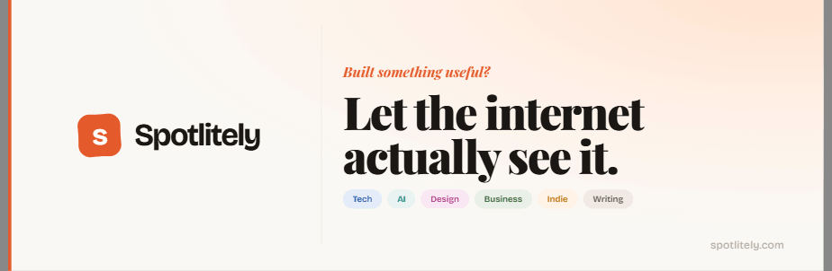 psy2603's tweet photo. Most launch platforms make you wait in a queue or pay before your product gets seen. Spotlitely does it differently. Paste a link and you're live instantly, no approval needed. And it's free.

#buildinpublic #AITools #SaaS #Spotlitely https://t.co/WPitCBB77F