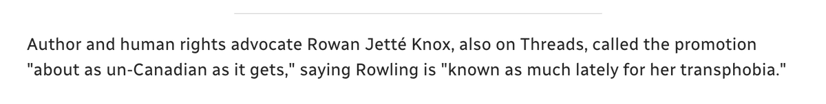 jonkay's tweet photo. Over at @CBCNews, @NatStechyson tells us "critics" are "slamming" Tim Hortons for harming treans ppl with @jk_rowling donuts. As proof, the CBC quotes 3 anonymous randos &amp; an infamous lunatic named Rowan Jetté Knox who's changed her gender identity 4 times in the last 6 years https://t.co/eizFI5x04a