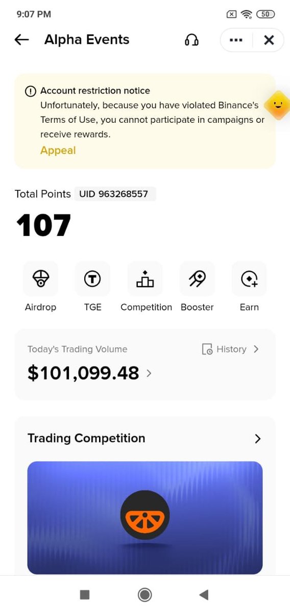 Saib445's tweet photo. @binance @BinanceWallet @BinanceHelpDesk
My Binance account has been restricted, and I am unable to access certain services. I believe there may be a misunderstanding.please review again.
Please do something .I already completed 3 alpha competition. https://t.co/OfcW90P2T0